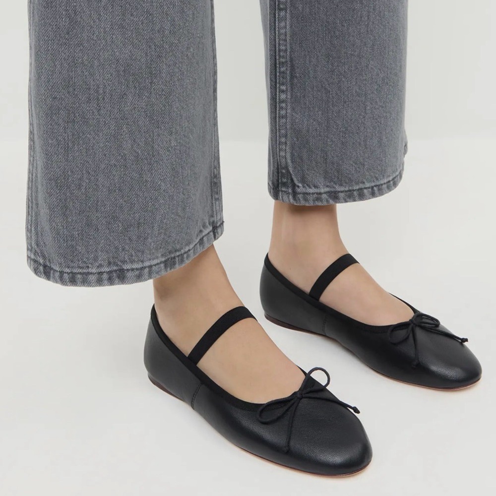 Loeffler Randall Black Leather Flats with Bow